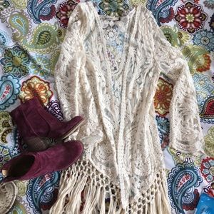 Origami Crocheted Lace Fringe cardigan